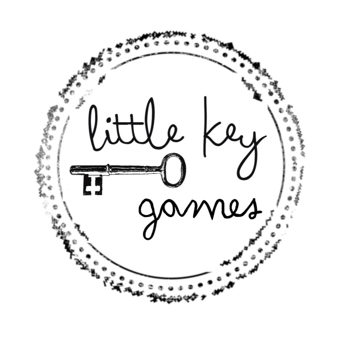 Little Key Games logo / stamp with the words and a skeleton key in it